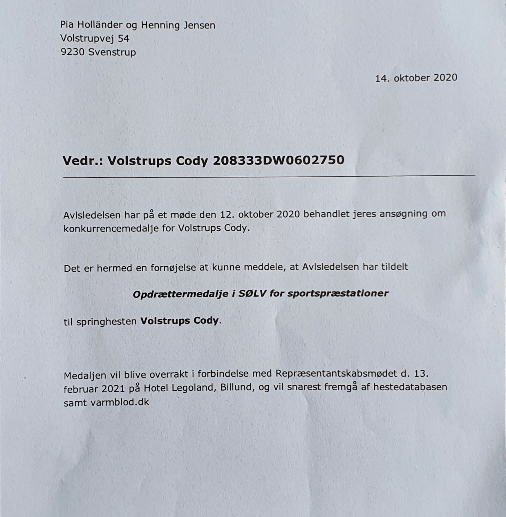 Opdrættermedalje i sølv